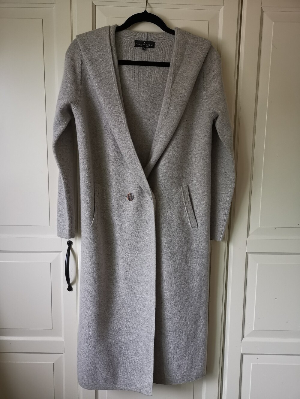 Philippe Le Bac 100% Cashmere Hooded Long Cardigan Coat Heather Grey XS S